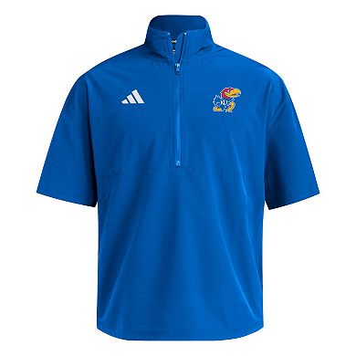 Men's adidas Royal Kansas Jayhawks Woven Quarter-Zip Short Sleeve Pullover