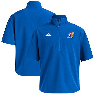 Men's adidas Royal Kansas Jayhawks Woven Quarter-Zip Short Sleeve Pullover