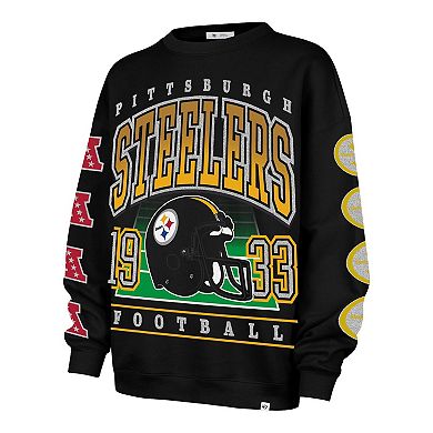 Women's '47 Black Pittsburgh Steelers Go Big Oversized Pullover Sweatshirt