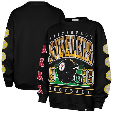 Women's '47 Black Pittsburgh Steelers Go Big Oversized Pullover Sweatshirt