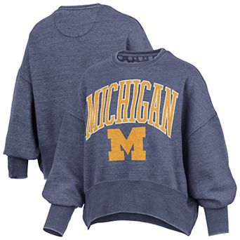 Women's Pressbox Navy Michigan Wolverines Oversized Waist-Length Crewneck Sweatshirt