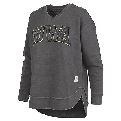 Women's Pressbox Black Iowa Hawkeyes Westin Poncho V-Neck Pullover Sweatshirt