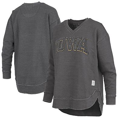 Women's Pressbox Black Iowa Hawkeyes Westin Poncho V-Neck Pullover Sweatshirt