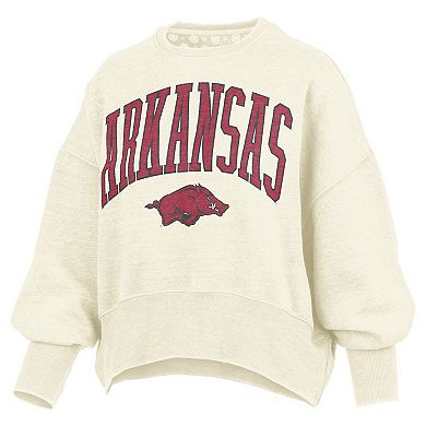 Women's Pressbox Natural Arkansas Razorbacks Oversized Waist-Length Crewneck Sweatshirt