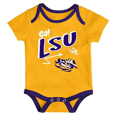 Newborn & Infant Outerstuff LSU Tigers Three-Pack All Day Play Bodysuit Set