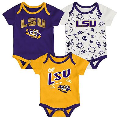 Newborn & Infant Outerstuff LSU Tigers Three-Pack All Day Play Bodysuit Set