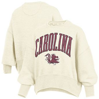 Women's Pressbox Natural South Carolina Gamecocks Oversized Waist-Length Crewneck Sweatshirt