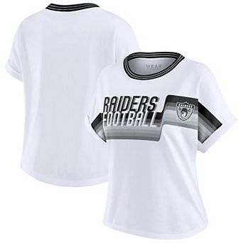 Women's WEAR by Erin Andrews White Las Vegas Raiders Cropped Center Stripe Dolman T-Shirt