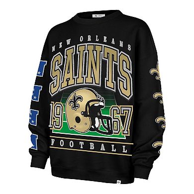 Women's '47 Black New Orleans Saints Go Big Oversized Pullover Sweatshirt