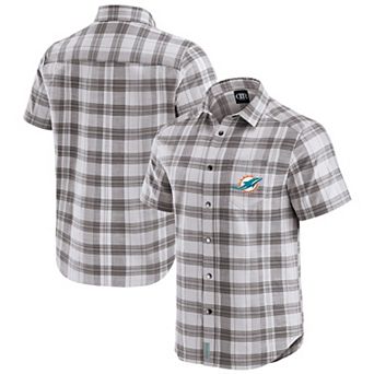 Men's Darius Rucker Collection by Fanatics Gray Miami Dolphins Team Plaid Short Sleeve Full-Snap Shirt