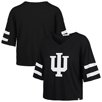 Women's '47 Black Indiana Hoosiers Premier Scout Sleeve Stripe Relaxed Dolman T-Shirt