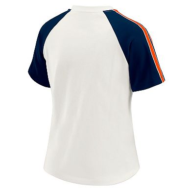 Women's WEAR by Erin Andrews White Denver Broncos Sleeve Stripe Distressed Raglan T-Shirt