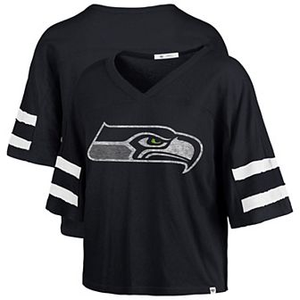 Women's '47 College Navy Seattle Seahawks Premier Scout Cropped V-Neck T-Shirt