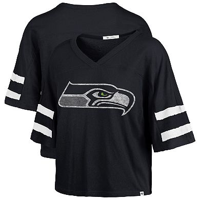 Women's '47 College Navy Seattle Seahawks Premier Scout Cropped V-Neck T-Shirt