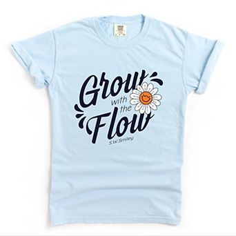 S.W.Smiley Grow With The Flow Flower - Women's Garment Dyed Graphic T-Shirt