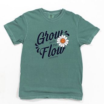 S.W.Smiley Grow With The Flow Flower - Women's Garment Dyed Graphic T-Shirt