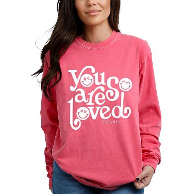 S.W.Smiley You Are So Loved - Women's Garment Dyed Long Sleeve Graphic T-Shirt