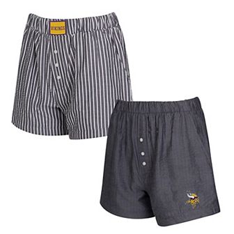 Women's Concepts Sport Black Minnesota Vikings Two-Pack Stripes and Solids Boxer Shorts Set