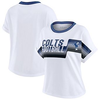 Women's WEAR by Erin Andrews White Indianapolis Colts Cropped Center Stripe Dolman T-Shirt