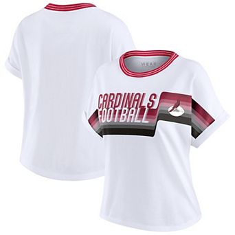 Women's WEAR by Erin Andrews White Arizona Cardinals Cropped Center Stripe Dolman T-Shirt
