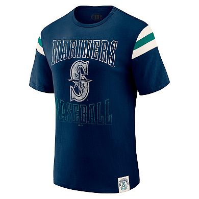 Men's Darius Rucker Collection by Fanatics Navy Seattle Mariners Distressed Sleeve Stripe T-Shirt