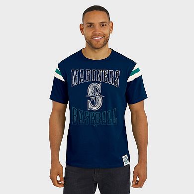Men's Darius Rucker Collection by Fanatics Navy Seattle Mariners Distressed Sleeve Stripe T-Shirt