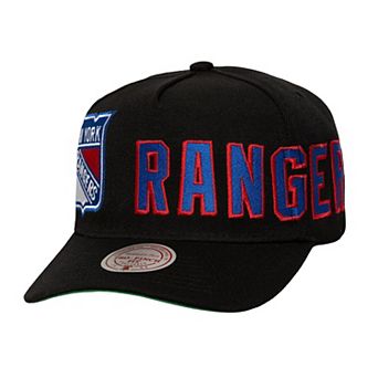 Men's Mitchell & Ness Black New York Rangers Busted Logo Wordmark Wrap-Around Pro Pinch Adjustable Hat