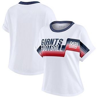 Women's WEAR by Erin Andrews White New York Giants Cropped Center Stripe Dolman T-Shirt