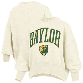 Women's Pressbox Natural Baylor Bears Oversized Waist-Length Crewneck Sweatshirt