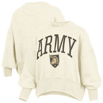 Women's Pressbox Natural Army Black Knights Oversized Waist-Length Crewneck Sweatshirt