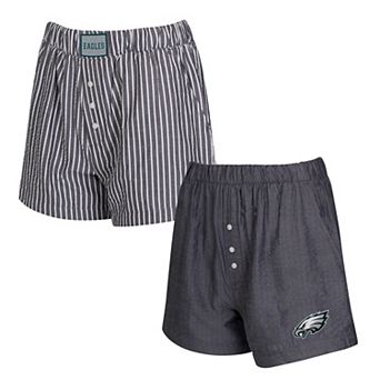 Women's Concepts Sport Black Philadelphia Eagles Two-Pack Stripes and Solids Boxer Shorts Set