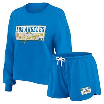 Women's WEAR by Erin Andrews Powder Blue Los Angeles Chargers Heavy Rugby Jersey Long Sleeve T-Shirt & Shorts Lounge Set