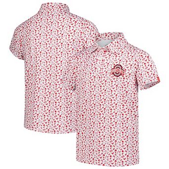 Youth Garb White/Scarlet Ohio State Buckeyes Tom Allover Print Performance Polo