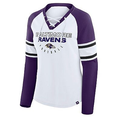 Women's Fanatics White Baltimore Ravens Plus Size Redzone Lace Up Long Sleeve T-Shirt