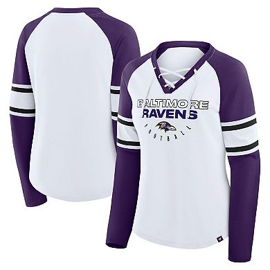 Women's Fanatics White Baltimore Ravens Plus Size Redzone Lace Up Long Sleeve T-Shirt