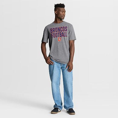 Men's Fanatics Heather Gray Denver Broncos First Down Tribute Tri-Blend T-Shirt