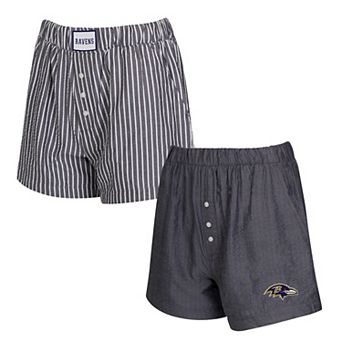 Women's Concepts Sport Black Baltimore Ravens Two-Pack Stripes and Solids Boxer Shorts Set