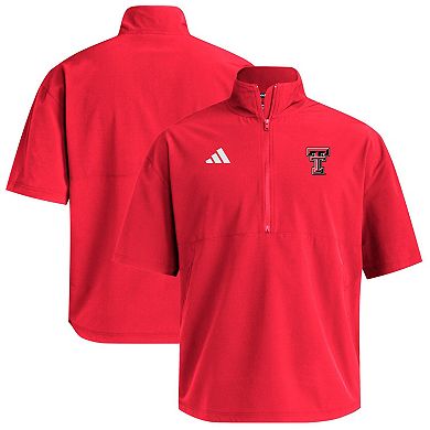 Men's adidas Red Texas Tech Red Raiders Woven Quarter-Zip Short Sleeve Pullover