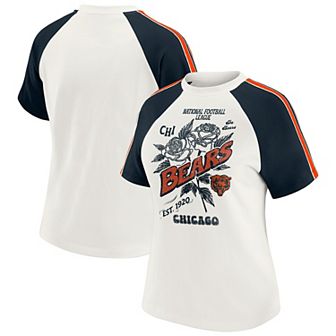 Women's WEAR by Erin Andrews White Chicago Bears Sleeve Stripe Distressed Raglan T-Shirt