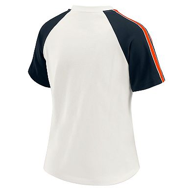 Women's WEAR by Erin Andrews White Chicago Bears Sleeve Stripe Distressed Raglan T-Shirt