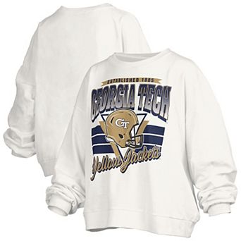 Women's Pressbox White Georgia Tech Yellow Jackets Oversized Janice Retro Waist-Length Pullover Sweatshirt
