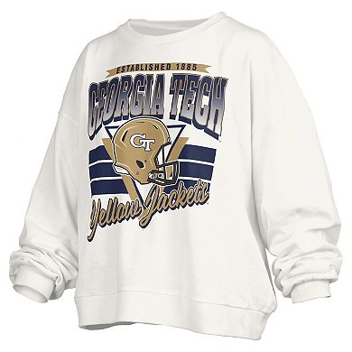 Women's Pressbox White Georgia Tech Yellow Jackets Oversized Janice Retro Waist-Length Pullover Sweatshirt