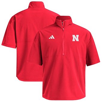 Men's adidas Scarlet Nebraska Huskers Woven Quarter-Zip Short Sleeve Pullover