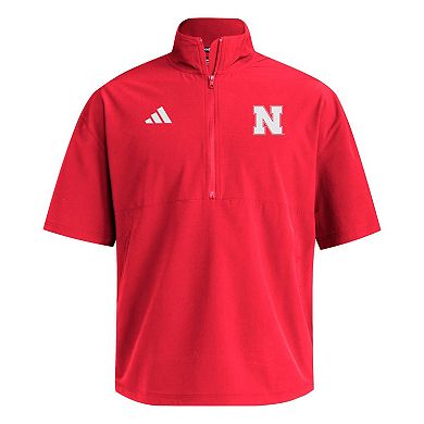 Men's adidas Scarlet Nebraska Huskers Woven Quarter-Zip Short Sleeve Pullover
