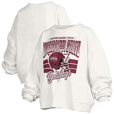 Women's Pressbox White Mississippi State Bulldogs Oversized Janice Retro Waist-Length Pullover Sweatshirt