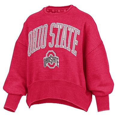 Women's Pressbox Scarlet Ohio State Buckeyes Oversized Waist-Length Crewneck Sweatshirt