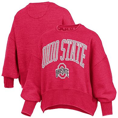 Women's Pressbox Scarlet Ohio State Buckeyes Oversized Waist-Length Crewneck Sweatshirt