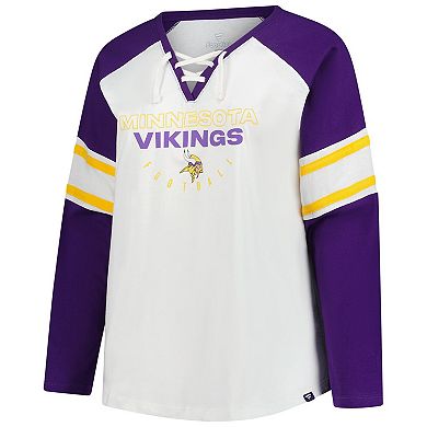 Women's Fanatics White Minnesota Vikings Plus Size Redzone Lace Up Long Sleeve T-Shirt