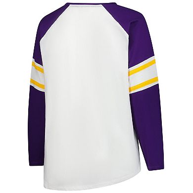 Women's Fanatics White Minnesota Vikings Plus Size Redzone Lace Up Long Sleeve T-Shirt