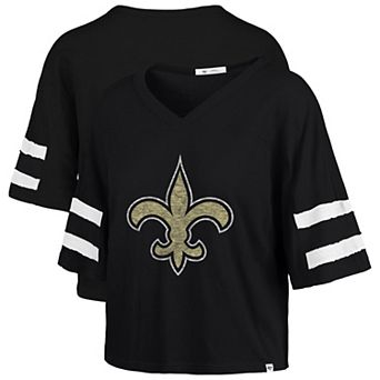 Women's '47 Black New Orleans Saints Premier Scout Cropped V-Neck T-Shirt